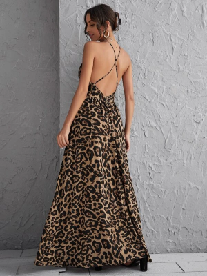 Vestido Longo Com Estampa de Onça